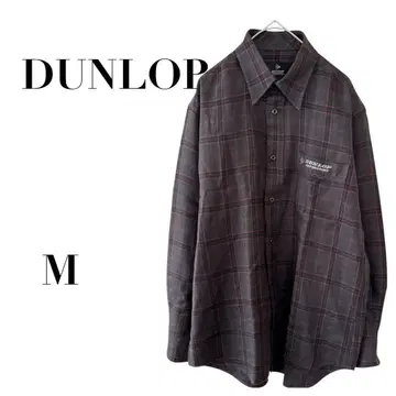 던롭 체크 셔츠 긴팔 그레이 M 남성용 자수 캐주얼 울