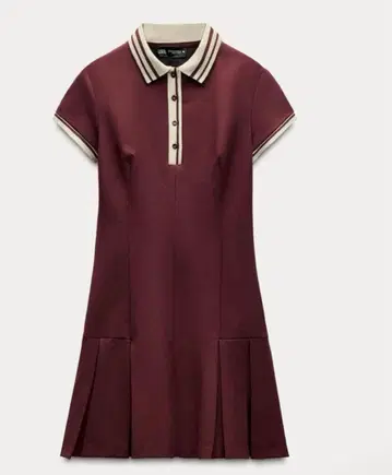 버건디 반팔 미니 원피스