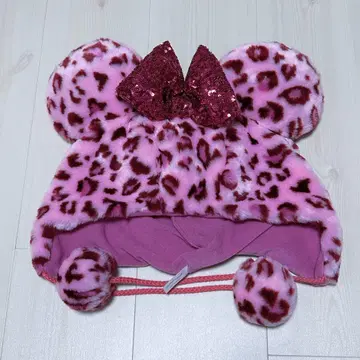 미니 팬캡 디즈니 귀 포함 핑크 레오파드 무늬 모자