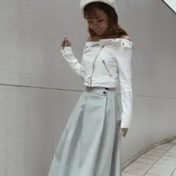 eimy istoire 오프숄더 데님 라이더 자켓