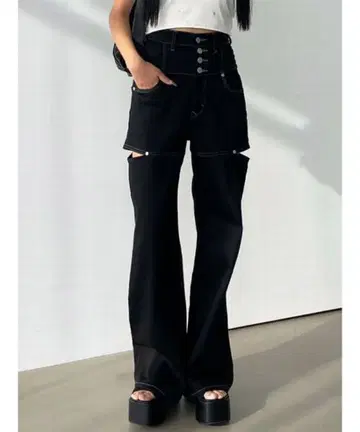 EMODA 슬릿 하이웨스트 와이드 청바지