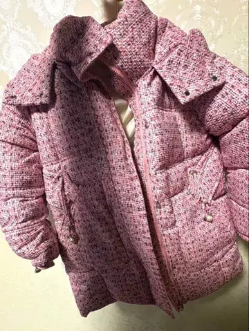 핑크 계열 트위드풍 다운 자켓