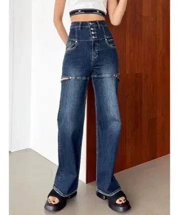 EMODA 하이 슬릿 하이웨스트 와이드 청바지