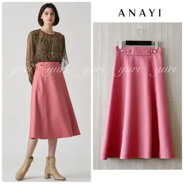 [ 784 ] 아나이 브라이트 트윌 벨트 모티브 스커트 살몬 핑크 38