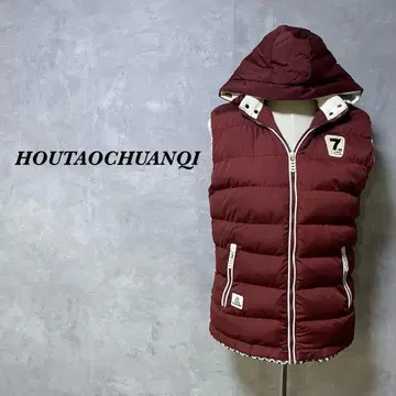 HOUTAOCHUANQI 다운 베스트 깅엄 체크 보르도 2654