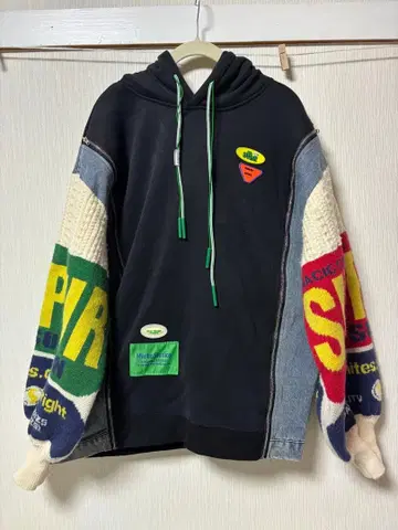 컬러풀 니트 소매 후드 후드티