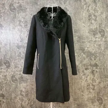 CIVAS 롱 코트 퍼 포함 성숙/러블리 블랙 (46)