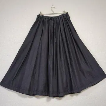 마드모아젤 논논 데님 롱 플레어 스커트 블랙 계열