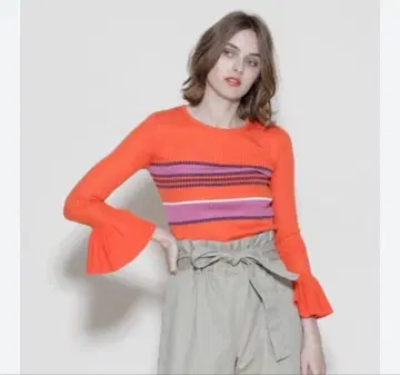 그레이스 콘티넨탈 보더 리브 니트 탑 니트 상의