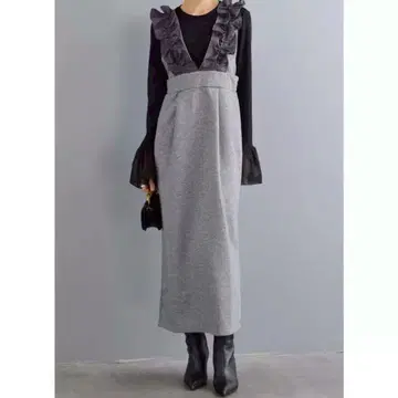 이소재 프릴 숄더 점프 스커트 그레이