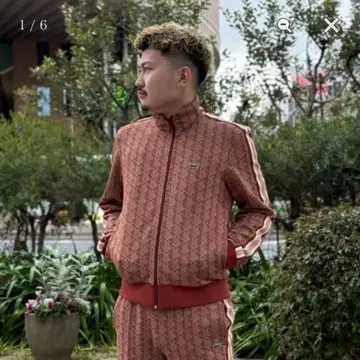 LACOSTE 모노그램 자카드 트랙 자켓 빨간색