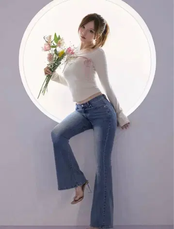 andmary Heart hip flare denim