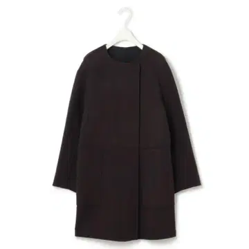 ICB 울 리버 노카라 코트 브라운 블랙 40 캐시미어