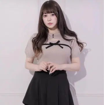 pium 바이컬러 리본 니트 세트