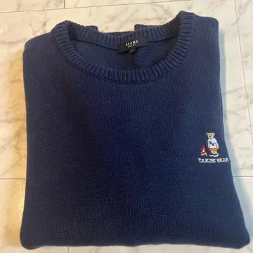 BEAMS 네이비 니트 스웨터 테디베어 자수