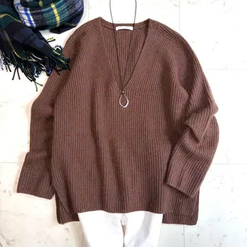 새상품급 갤러리 바이 캐시미어 100% 니트 v넥 리브 mix 컬러