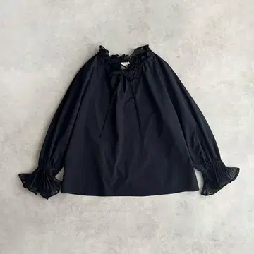 UNITED ARROWS 레이스 플리츠 프릴 블라우스 네이비