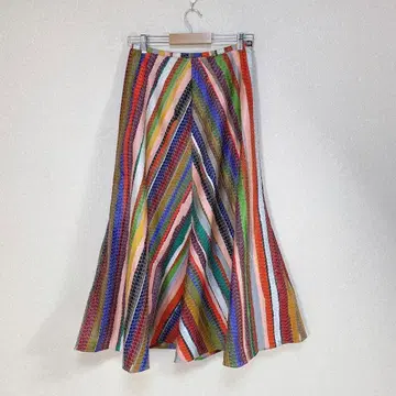 [ 컨디션 최상 ] 로지아 쓰리 실크 플레어 롱 스커트 멀티 컬러 M
