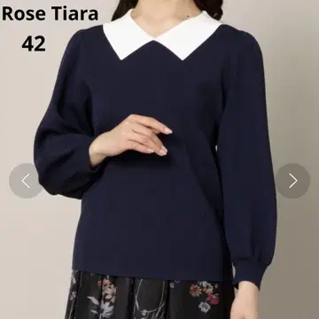 빅 사이즈 XL Rose Tiara 네이비 카라 부착 니트