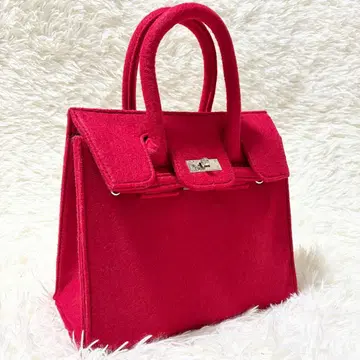 새상품급 버킨형 핸드백 펠트 레드 바닥 찡 장식 자립형 턴락