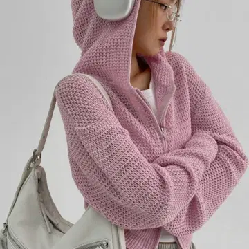 BLACKUP 레인 니트 집업 후디