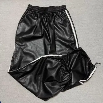 2WAY 사이드 라인 인조 가죽 와이드 팬츠 XL