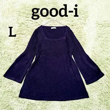 [굿디] 니트 튜닉 L 네이비 벨 슬리브 페플럼 리브 니트