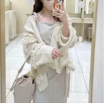 snidel 퍼 라이크 레이스 니트 가디건 알파카 혼방