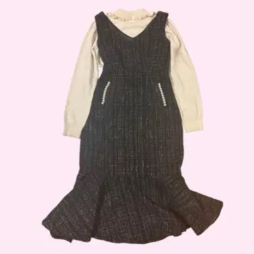 SAISON DE PAPILLON 머메이드 트위드 오버롤 스커트