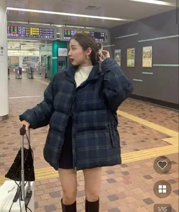 nugu 체크 벌룬 다운 자켓 충전솜