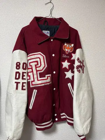 버건디 바시티 자켓 울 가죽 80s~90s