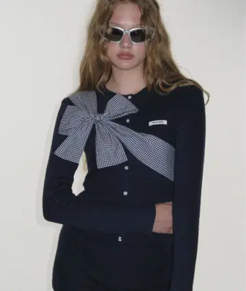 Ribbon Tide Knit Cardigan_Navy CRANK