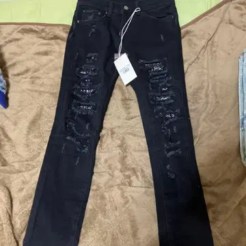 블랙 스팽글 스키니 데님