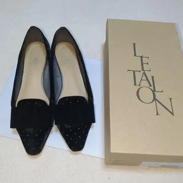 LE TALON 블랙 벨벳 리본 플랫 펌프스 24cm