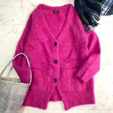새상품급 저널 스탠다드 레사주 모헤어 알파카 가디건 핑크