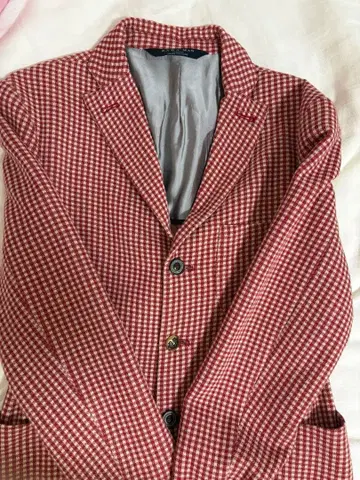 ZARA MAN 테일러드 자켓 빨간색과 화이트 깅엄 체크