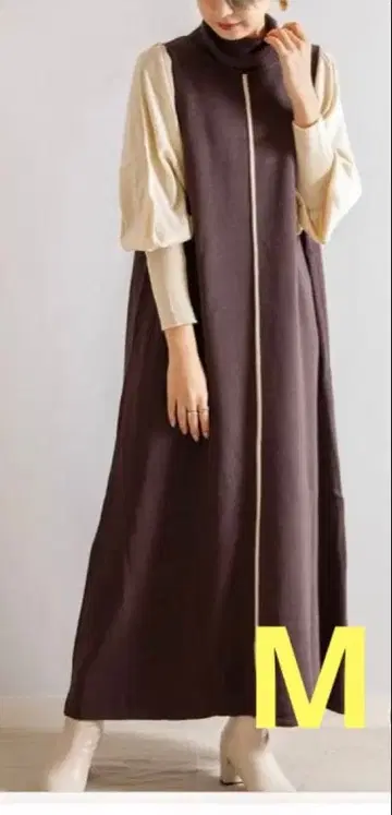 BOB 배색 터틀넥 니트 롱 원피스 M