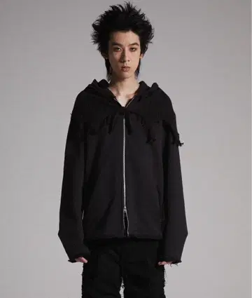 [ GRANCY ] 니트 레이어드 디자인 지퍼 후디 블랙/M