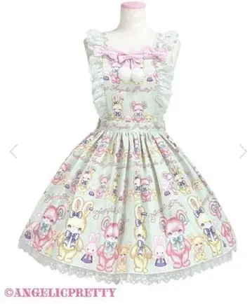 Angelic Pretty 모코모코TOYS 에이프런풍 스커트 토끼 프린트