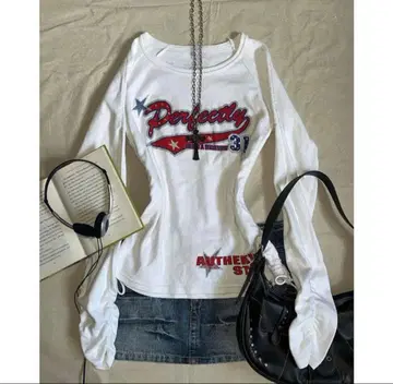 헤이세이 갸루 그래픽 프린트 긴팔 T셔츠 31 y2k ksg 그런지