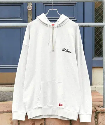 Dickies 로고 자수 쭈리 오버 사이즈 하프 지퍼 후드티 L