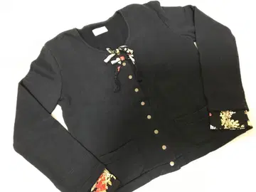 원더풀 월드 티셔츠 소매, 리본 일본풍 패턴 크레이프 원단 가디건 블랙