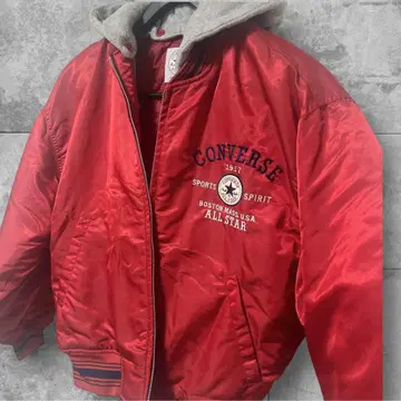 컨버스/바시티 자켓 후드 부착/빨간색 나일론 자켓 다운/빈티지 아우터