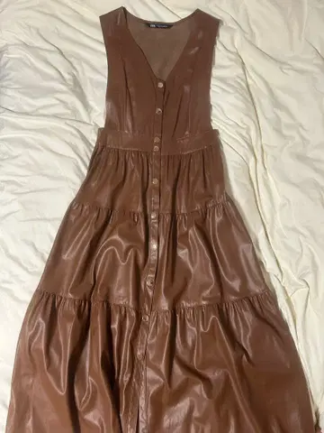 ZARA 브라운 슬리브리스 롱 원피스