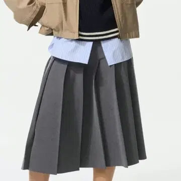 와이드 플리츠 미디 스커트 M 사이즈 그레이