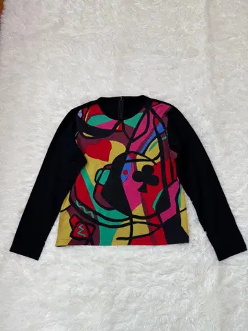 토쿠코 프리미어볼 얇은 소재 니트 상의 블랙 모 100% 트럼프 무늬