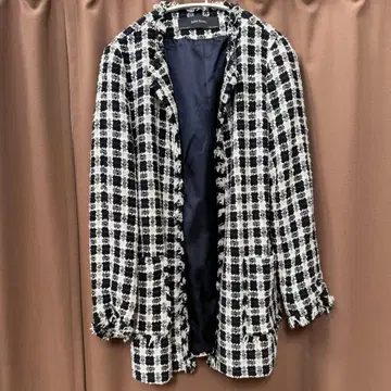 ZARA BASIC 트위드 네이비 화이트 체크 롱 자켓