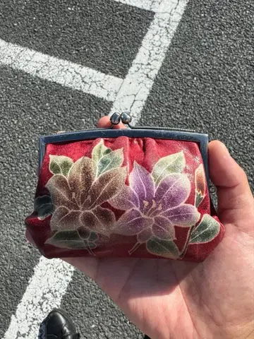 빈티지 가죽 플라워 꽃무늬 가마구치 동전 지갑