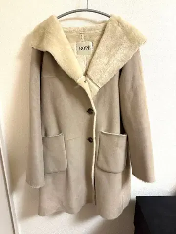 ROPE 무스탕 코트 후드 부착 코트 퍼 아우터
