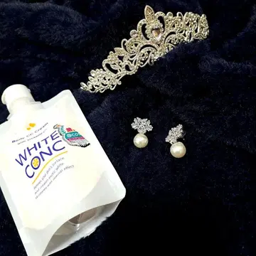웨딩 3점 세트, 바디 베이스 크림, 티아라, 펄 크리스탈 귀걸이